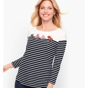 Talbots Embroidered Flowers Tee Size XS